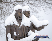 joseph brigham bronze statue at parley street snow